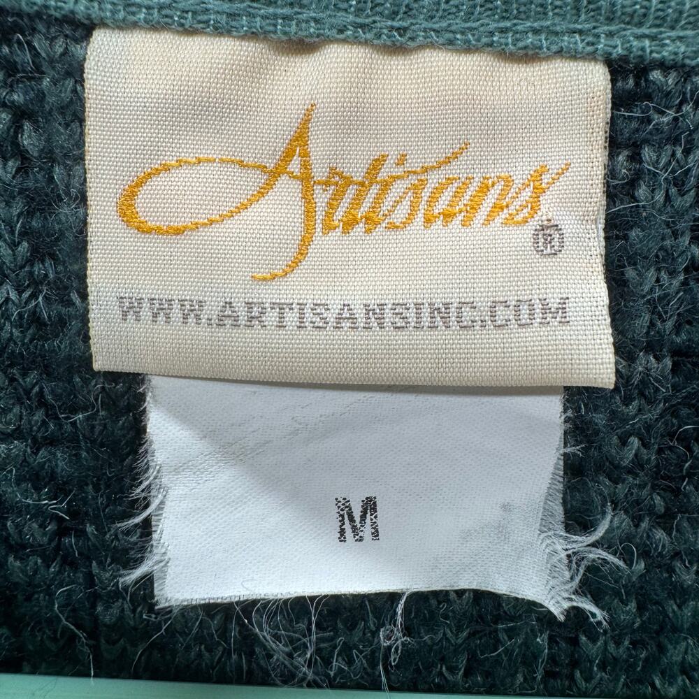 Vtg Artisans Cabincore Cottagecore Button‎ Front Cardigan Sweater Womens M Green - Picture 11 of 14